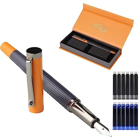 GC QUILL Fountain Pen Set – Fine Nib with 12 Ink Cartridges and Ink Refill Converter, Pen Gift Set for Writing Journaling Calligraphy – GC-F12