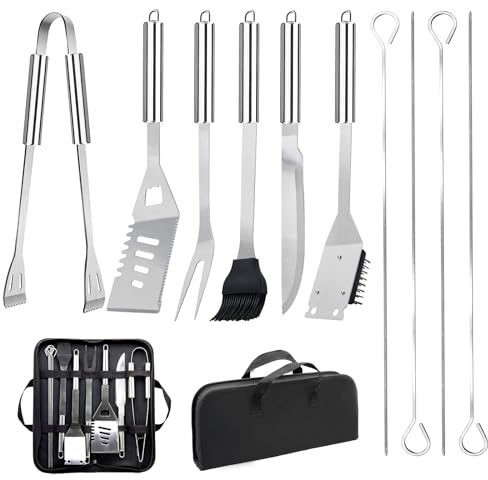 11Pcs BBQ Grill Tools Set Fathers Day Grill Gifts with Storage Bag, Practical Versatile Stainless Steel Grilling Accessories Barbecue Utensil Gifts for Men Camping Picnics Family Barbecues
