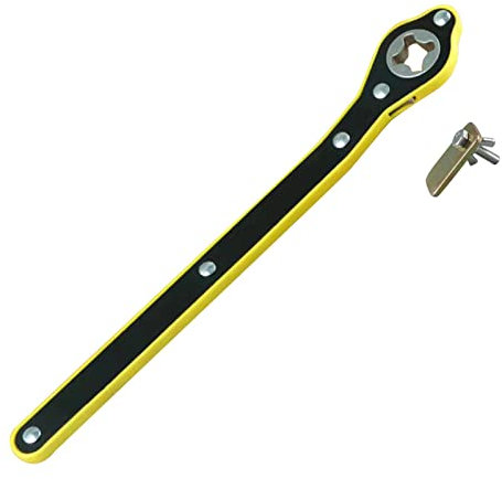 Llave de trinquete giratoria de 360° para ahorro de mano de obra con mango largo, llave de trinquete para gato de tijera, llave de lengüeta para viajes, motocicleta, SUV (amarillo + negro, tamaño: