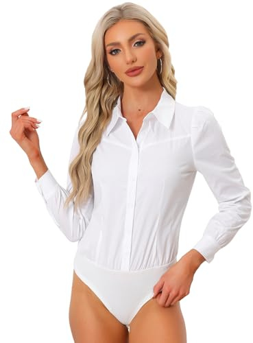 Allegra K Body Camicia Donna con Colletto e Bottoni Maniche Lunghe Business Ufficio Bianca XS