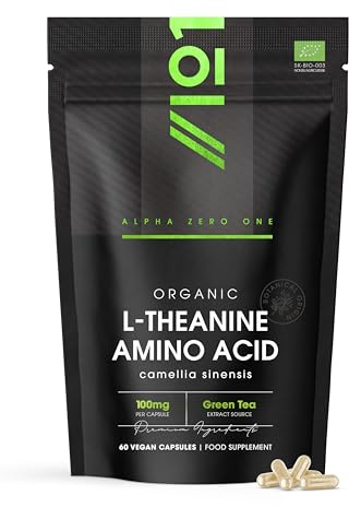 Organic L-Theanine 100mg from Green Tea Extract - 60 Vegan Capsules (2 Months Supply) - High Strength Theanine Amino Acid Supplement - By Alpha01