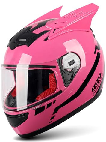 RYDZCLH Cool Casque De Moto Électrique Casque Intégral Certifié Dot Casques De Motocross pour Hommes Et Femmes avec Visière Rabattable Casque De Moto pour Toutes Les Saisons,Rose,S 50~53cm