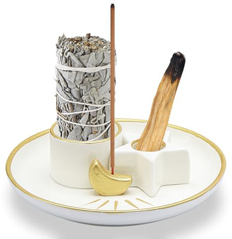FYting Räucherschale 5-In-1,Räucherpfanne Keramik 15.2 cm,Räuchergefäß,Palo Santo Halter Räucherholz Salbei Räuchern,Für Citronella Ambrosia, Duftkerze, Duftkerze Yoga/Meditation(Stern)