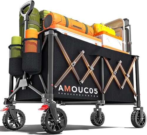 Trolley on Wheels, Heavy-Duty Festival Trolley with 360° Rotating Wheels, Brakes, and Side Storage Pocket, Large-Capacity 150kg Trolleys for Shopping, Park, Camping, Sports, and Outdoor Activities