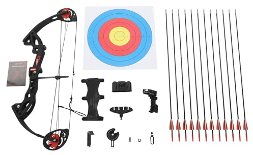 Youth Compound Bow Set, 16-29lbs Draw Weight, 19-28in Draw Length, Includes 12 Arrows, Arm Guard, Pin Sight & Target Paper, Safe & Adjustable Archery Training (Black)