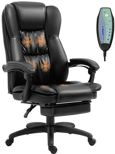 Vinsetto Fauteuil de Bureau massant par Vibrations, Chaise de Bureau Ergonomique avec Repose-Pieds rétractable, Hauteur réglable, Dossier inclinable, télécommande Filaire et pivotant à 360°, Noir