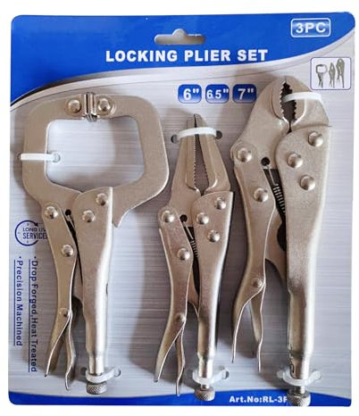 Lot de 3 pinces de verrouillage industrielles, étau fixe, outils de serrage à long bec, mâchoire incurvée en C, ensemble robuste