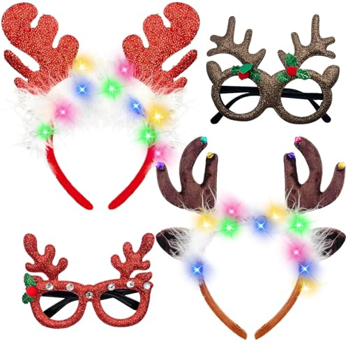 TaimeiMao 2 Stück Haarreif Weihnachten, Rentier haarreif LED