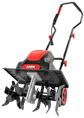 MZK 16-Inch 13.5-Amp Corded Electric Tiller/Cultivator, 8-inch tillling Depth with Adjustable Wheels, Foldable Electric Rototiller for Lawn/Yard/Garden Soil Digging,TC16A08