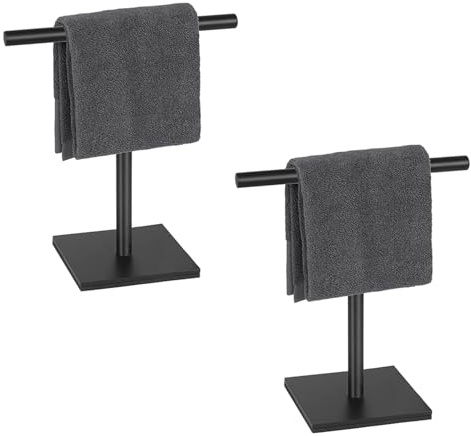 Toallero independiente de acero inoxidable, 2 unidades, color negro, soporte para toallas de baño, ahorro de espacio, elegante diseño moderno