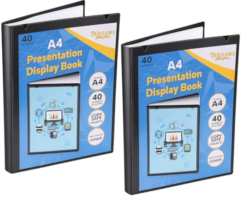 A4 Display Book 2 Pack 80 Pocket Presentation Folder with Plastic Sleeves | Display Folder for Home School Meeting Interview Document Certificate Resume with Removable Front Sheet