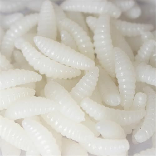 50Pcs Maggots Soft Lures Baits Silicone Artificial Baits Soft Maggots Bread Fishing Lures Easy to Use Flexible Silicone Fishing Freshwater