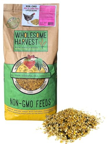 Wholesome Harvest Non-GMO Soy and Corn Free Whole Grain Layer Blend 16% - Chicken Feed for Laying Hens and Ducks - Includes Essential Oils, Herbs, Oyster Shells, Vital Minerals, and Omega 3, 40lb