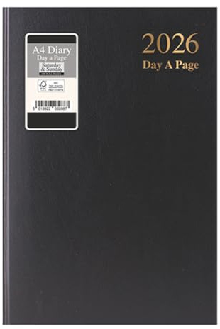 1ABOVE 2026 A4 Day-to-Page Diary Premium Hardcover Daily Planner with Full Pages for Saturday & Sunday, Ribbon Marker, Yearly Overview – Ideal for Office, Home, Appointments & Business(BLACK)