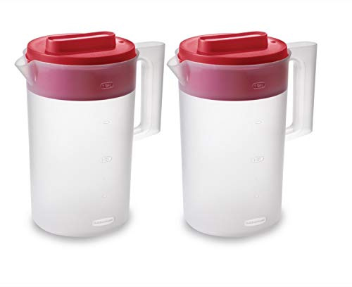 Rubbermaid 2-Piece Pitcher Set with 3 Position Pour Spout Lid for Water, Tea, and Drinks, Dishwasher Safe, 1-Gallon, Clear/Red
