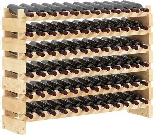 HOMCOM Casier à Bouteilles pour 72 Bouteilles, étagère à vin avec 6 Niveaux modulable et superposable, casier à vin en Bois de Sapin Massif, pour Cave, Bars, sous-sols, 114x28x85cm, Bois Naturel