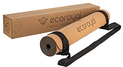 Ecoroyal Yogamatte Kork Believe I Korkmatte mit Tragegurt I Yoga Matte I Korkmatte mit Tragegurt I Nachhaltig & rutschfest I Yoga Mat Cork - 183 x 61 x 0,4 cm
