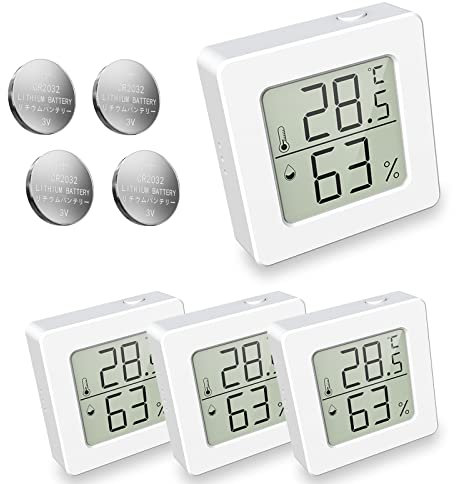 Mini Digital Hygrometer Raumthermometer Luftfeuchtigkeitsmesser innen für Babyzimmer, Kinderzimmer, Gewächshaus, Garten, Reptilientank (4er Pack weiß)