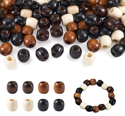 400stk Holzperlen mit großem Loch,4 Farbe Holz Perlen Holzperlen Abstandshalter Perlen Holz Makramee Perlen Natürliche Ovale Holzperlen Holzperlen,für Armbänder und Schmuckherstellung,12x11mm