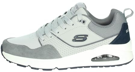 Skechers Men's Uno Retro One Sneaker, Grey Leather and Suede/Mesh, 9 UK