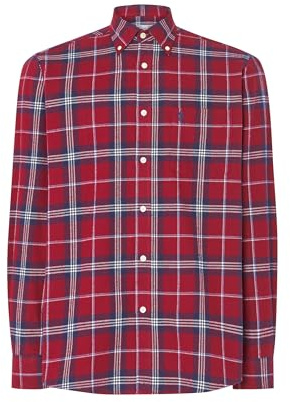 El Búho Nocturno Camicia Uomo Flanella Cotone a Quadri Invernale Premium con Tasca, 100% Cotone, Rosso 0401, XL