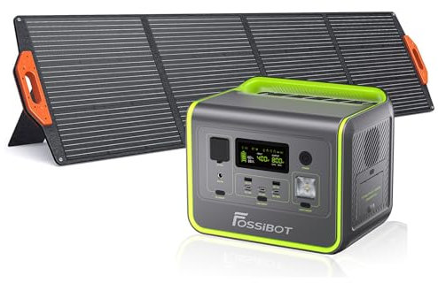 Tragbare Powerstation mit 200W Solarpanel FOSSiBOT, 512Wh Solar Generator mit LiFePO4, 800W (1600W Peak) AC Ausgänge/Sinuswellen 230V, 1,5 Stunden Schnellladung, PD 100W für Camping/Wohnmobile