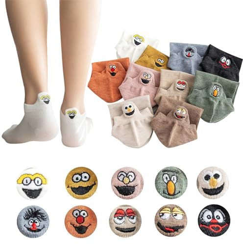 UOCAI 10 paia di calzini da donna, divertenti, in cotone, comodi, con simpatici personaggi dei cartoni animati, calzini da donna, con gatti, divertenti, per donne e ragazze, Taglia: 35-40