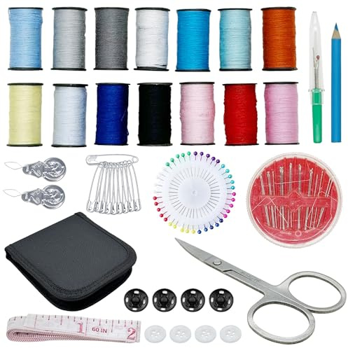 JMZLLRX 98 Piezas Set de Costura, Kit de Costura, Accesorios de Costura, 14 Carretes de Hilo y Herramientas de Costura, Adecuado para Viajeros, Adultos, Niños