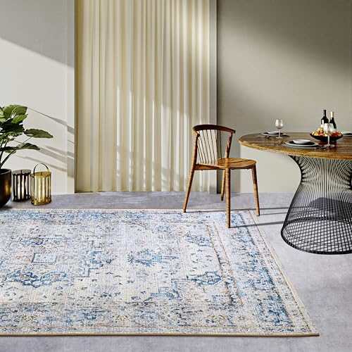 Villeroy & Boch Rene - Tappeto orientale per interni ed esterni, design classico vintage, resistente alle intemperie e ai raggi UV, per balcone, terrazza, giardino, crema, blu, 160 x 235 cm