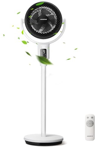 Aigostar 23dB Sehr Leise Standventilator, Ventilator mit Fernbedienung, 135° Oszillierend, 9 Geschwindigkeiten, 9H Timer, einstellbare Höhe, mit Aromapads & Staubschutzfilter, Für Schlafzimmer, weiß