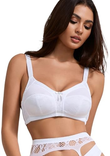ohyeahlady White Bras for Women Non Wired Soft Support Full Coverage Non Padded Ladies Bras Non Wired Plus Size Everyday Bralette 40E