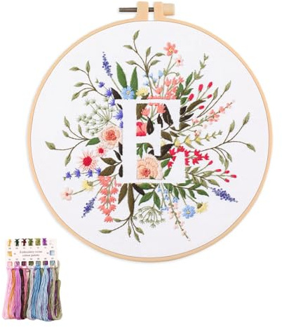 artcici Broderikit växt blomma bokstav E-mönster för nybörjare vuxna, komplett sortiment broderi startsatser korsstygn handarbete tillbehör