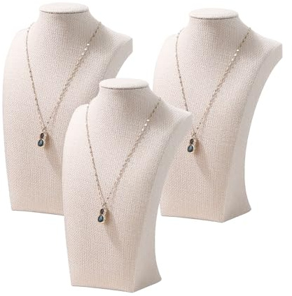 3Pcs Necklace Bust Stand for Selling, Linen Necklace Display Holder, Jewelry Necklace Organizer Rack for Shop Store Exhibition Show (9 Height)