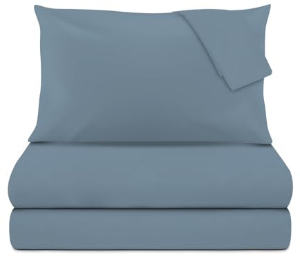 KASANOVA Set lenzuola matrimoniale in raso di cotone 100% - completo letto 4 Pezzi, morbido e traspirante, effetto seta (Avio)