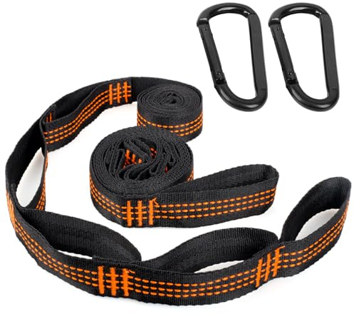 RNHDLY 2er Pack Hängematte Befestigung 2 m x 2,5 cm Hängematten Aufhängung Gurte mit 2 Schwerlast Karabiner, Schaukel Befestigung Seil für Hängematte mit 6 Schlaufen für Camping Outdoor Wandern