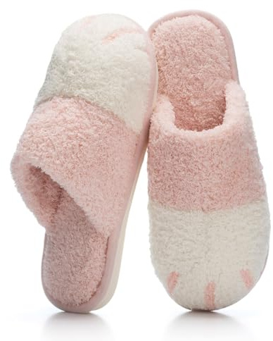 GOEWY Zapatillas de Casa para Mujer Invierno - Pantuflas Abrigadas con Diseño de Huellitas de Gato, Suela Antideslizante de Espuma Viscoelástica - Ideal para Mujeres, Mamá o Novia