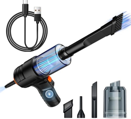 Wenosda Aspirador de mano 4 en 1 de alta potencia, soplador de polvo, aire comprimido y bomba de aire, recargable, portátil y ligero para cocina, hogar y pelo de mascotas