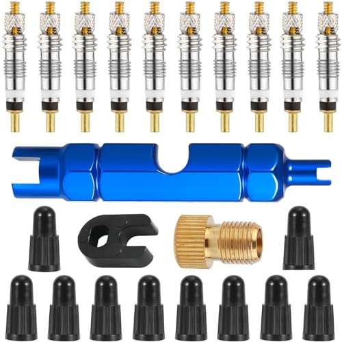 23 Stück Fahrradventil, Fahrrad ventile, Französisches ventil, Fahrradventil französisch, Ventil Fahrrad, Presta-Ventilkernset, Adapter und Werkzeug für Ventileinsatzentfernung