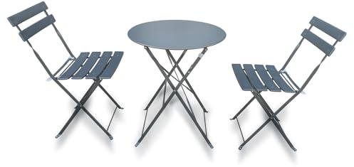 AZRBOPO Metal Bistro Garden Furniture Set, Folding Bistro Table and Chairs Set of 2 for Garden Patio Porch Balcony Set - Grey