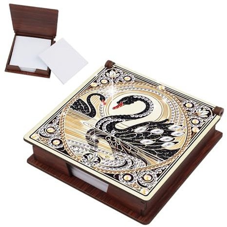 DCIDBEI Pittura a Diamante Astuccio Portapenne per Ufficio Pennarello 11x11 cm con Blocco Note da 160 Fogli Porta memo Quadrato Diamond Painting Scatola per Appunti Organizer per Ufficio Cigno Nero
