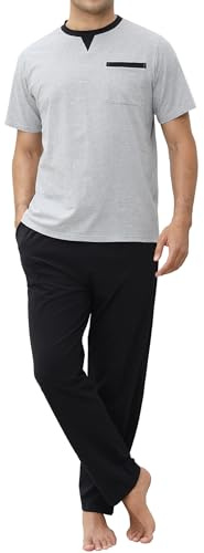 TeJoyce Pigiama Uomo Cotone, Pigiami Due Pezzi Maniche Corte e Pantaloni Lunghi con Tasche Completo Estivo e Invernale per Casa Leggero e Morbido, Abbigliamento Casa Morbido e Leggero per Uomo
