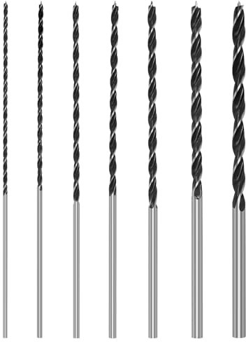 Juego de brocas para madera 4, 5, 6, 7, 8, 10, 12 mm x 300 mm de largo, brocas en espiral para madera dura, madera blanda y contrachapada