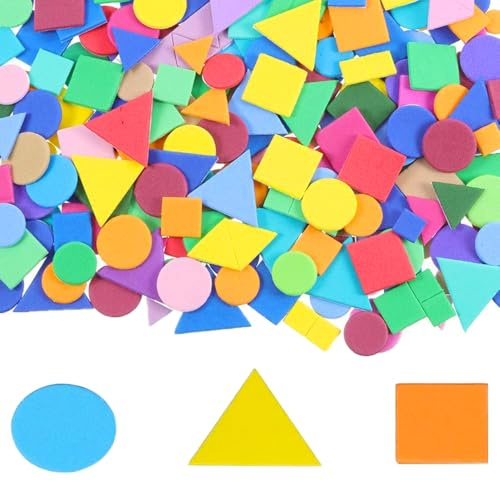 TRKETK 750 Pcs Foam Stickers, Assorted Shapes and Colours Kids Mini Craft Foam Geometric Shape Stickers Adhesive DIY Craft for Scrapbooking Home Party Decor School Project