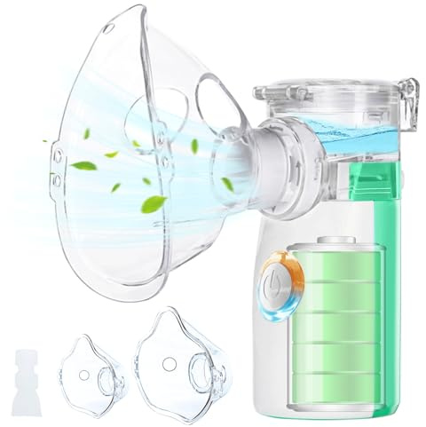 Inhalationsgerät für Kinder und Erwachsene - Wiederaufladbare Inhalator Vernebler Baby, Ultraschall Inhaliergerät für Erkältung, Inhalationsgerät mit Mundstück und 2 Maske- Grün