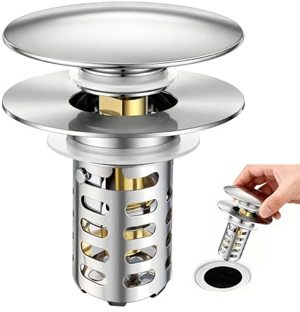 HUAERSICO Universal Waschbeckenstöpsel Pop Up Edelstahl Abflusssieb