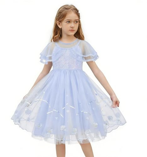 cenozo 100-150 Robe Princesse Filles Robe à Paillettes Fille Robe A-Ligne Tulle Mousseline Filles Robes de Soirée Robe d'Été Filles pour Fêtes,Anniversaires,Carnaval