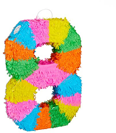 Relaxdays Pinata Geburtstag, Zahl 8, zum Aufhängen, Kinder & Erwachsene, Papier, zum selbst Befüllen, Piñata, bunt