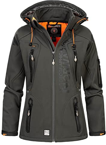 Geographical Norway TISLAND LADY - Veste Softshell Femme Impermeable - Jacket À Capuche Outdoor - Blouson Coupe Vent Resistant Hiver - Activites En Exterieur Randonnée GRIS - L
