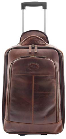 Echt Leder Handgepäckkoffer Trolley Transportkoffer Newton Braun