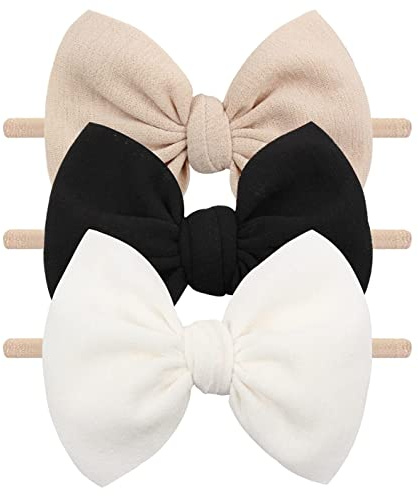 YanJie 3 Pcs Soft Headbands Baby Girls Nylon Headband with Hair Bow Hairbands Hair Accessories for Newborn Infant Toddler Kids